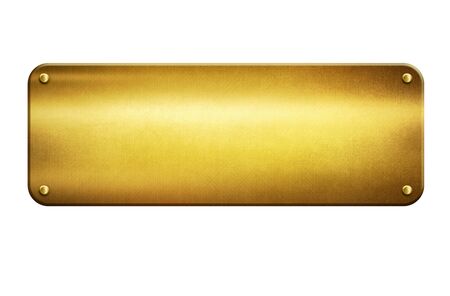 Gold metal plate with space for your text isolated on white background 3D illustration.の写真素材