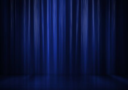 Beautiful blue curtain dark background.Studio template.3d illustrationの写真素材