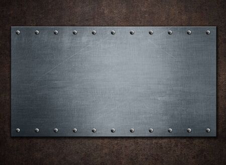 old steel plaque on rust metal background 3d illustrationの写真素材