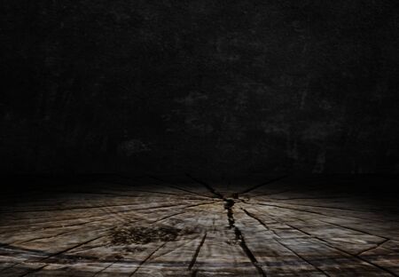 Old wooden floor on a dark background. Dark empty room 3d illustrationの写真素材