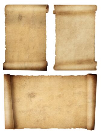 set of scrolls or parchment isolated on white 3d illustrationの写真素材