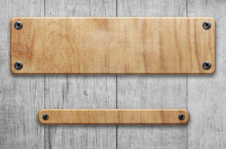 Old wooden sign plates  with rivets on a light background. 3d illustrationの写真素材