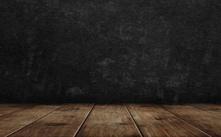Old wood table top and dark wall background. Abstract vintage surface. Technology dark background....