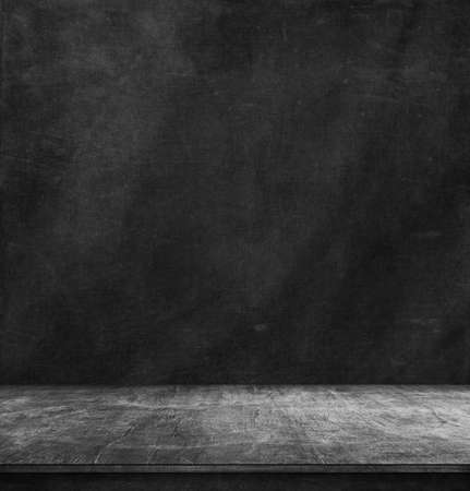 Wooden table and black concrete wall background. 3d illustrationの写真素材