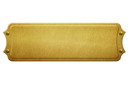 Gold metal plate with rivets on white background 3D illustrationの写真素材