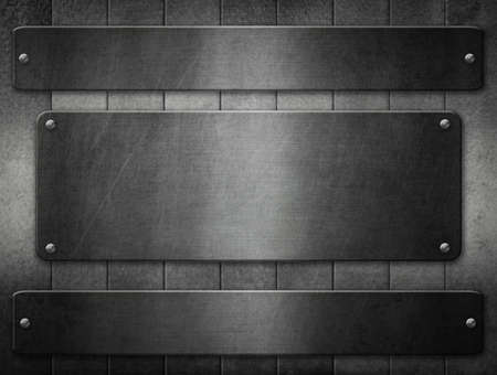 Metal plates with rivets on steel background. Great template for design. 3D illustrationの写真素材