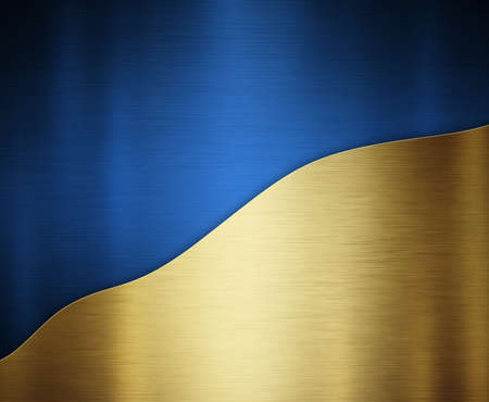 Blue metal with gold curve pattern abstract background 3d illustrationの写真素材