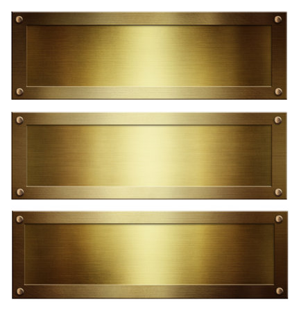 gold metal plates texture collection isolated on white background 3D illustrationの写真素材