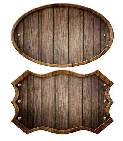Vintage wooden signs isolated on white background.3d illustrationの写真素材