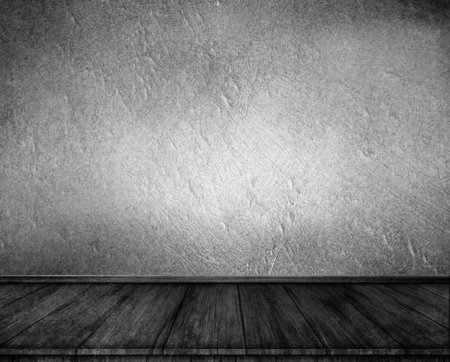 Wooden table on gray wall in dark room background for product montage. 3d illustration.の写真素材