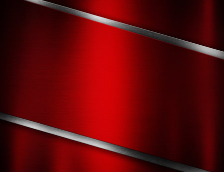 Red metal background with silver plate. 3d illustration.の写真素材
