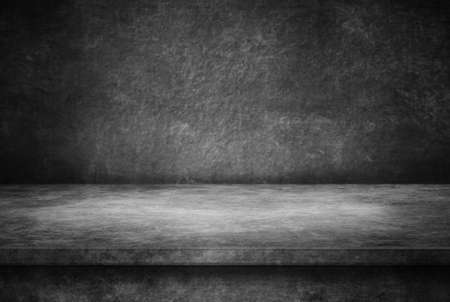 Empty old interior, grunge background. Black table in the dark background. 3D illustrationの写真素材