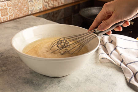 Making cooking pancake cake. Home cookingの写真素材