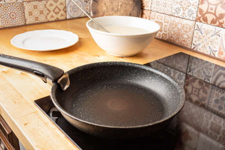 Frying cooking pancake cake. Home cookingの写真素材