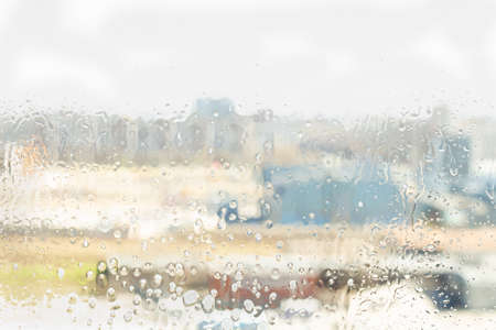 Wet window, washing window, drops on the window