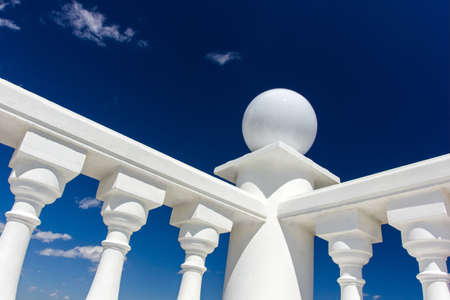 balusters on the railing and blue skyの写真素材