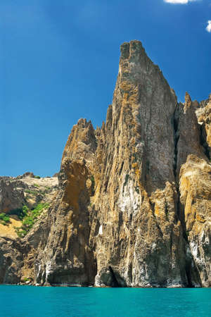 rocky shore sea cliffs in Crimea Karadag