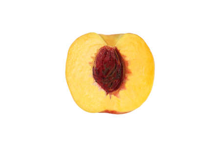 Half peach with stone isolated on white backgroundの写真素材