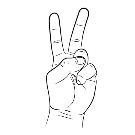 victory hand sign on white background of vector illustrationsのイラスト素材