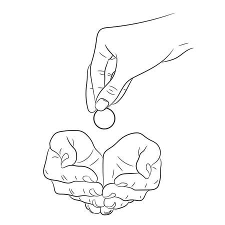 hand, giving and taking palm coin of monochrome vector illustrationのイラスト素材