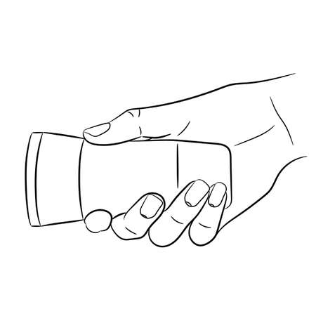 woman hand holding a flashlight of monochrome vector illustrationのイラスト素材