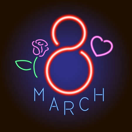 8 March neon bright  for decoration vector illustrationのイラスト素材