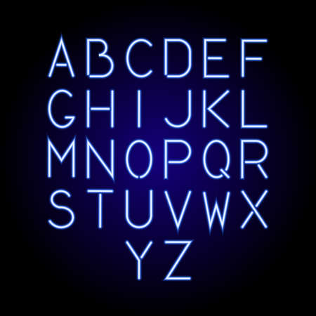 Glowing blue neon alphabet letters from A to Z. Vector illustration.のイラスト素材