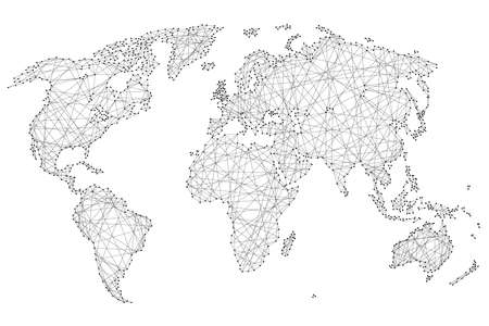 Abstract world map of polygonal lines and dots on a white background of vector illustrationのイラスト素材