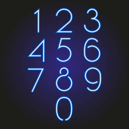 Set of numbers glowing neon blue of vector illustrationのイラスト素材