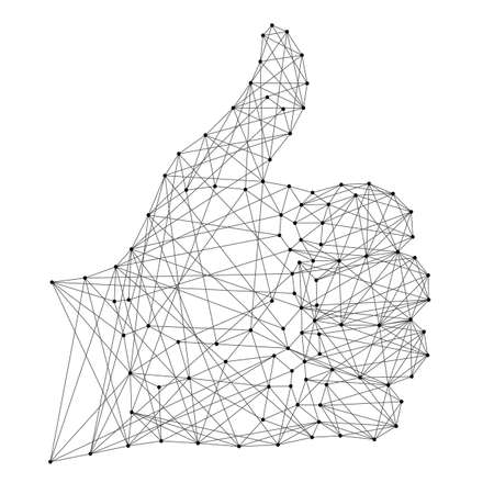 Abstract vector image hand raised thumb up of polygonal lines and points on white backgroundのイラスト素材