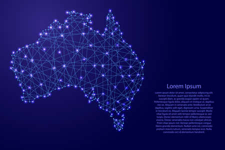 Map of Australia from polygonal blue lines and glowing stars vector illustrationのイラスト素材