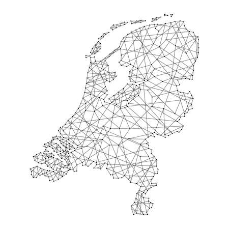 Map of Netherlands from polygonal black lines and dots of vector illustrationのイラスト素材