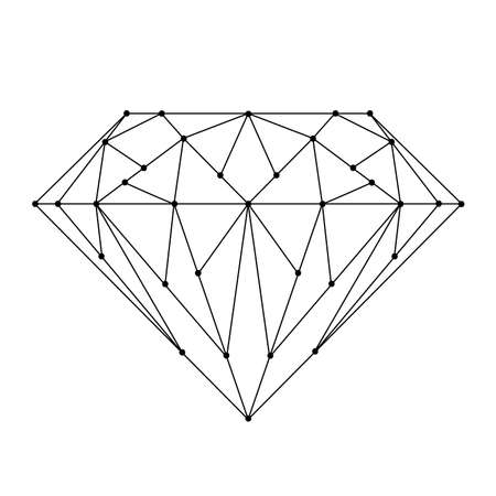 Crystal or faceted gem from polygonal black lines and dots of vector illustrationのイラスト素材