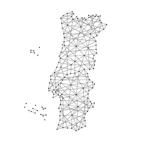 Map of Portugal from polygonal black lines and dots of vector illustrationのイラスト素材