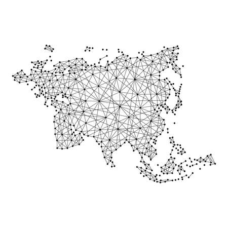 Map of Eurasia from polygonal black lines and dots of vector illustrationのイラスト素材