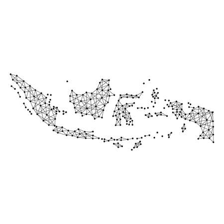 Map of Indonesia from polygonal black lines and dots of vector illustrationのイラスト素材