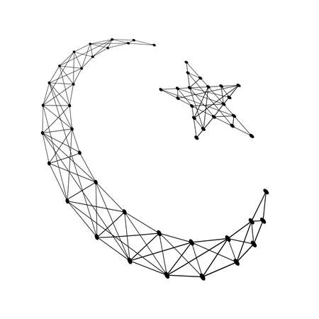 Crescent with a star symbol of Islam from polygonal black lines and dots of vector illustrationのイラスト素材