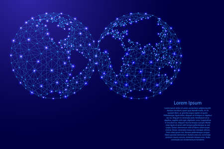 World map of the two spheres from polygonal blue lines and glowing stars vector illustrationのイラスト素材