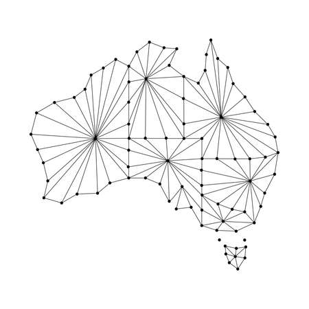 Australia map of polygonal mosaic lines, rays and dots vector illustration.のイラスト素材