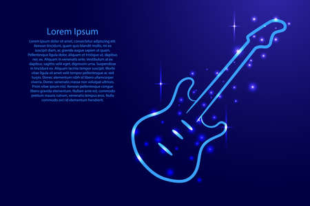 Blue guitar outline with luminous cosmic stars.のイラスト素材