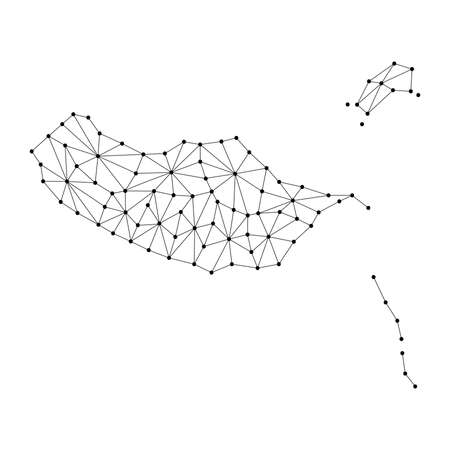 Madeira map of polygonal mosaic lines network, rays and dots vector illustration.のイラスト素材