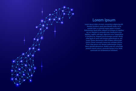 Norway map of polygonal mosaic lines network, rays and space stars of vector illustration.のイラスト素材