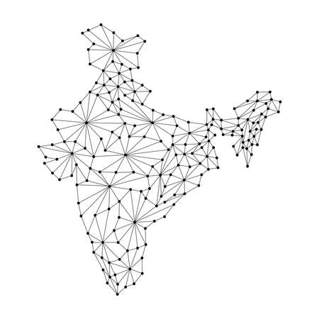 India map of polygonal mosaic lines, rays and dots vector illustration.のイラスト素材
