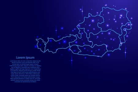 Map of the Austria from the contours network blue, luminous space stars of vector illustrationのイラスト素材