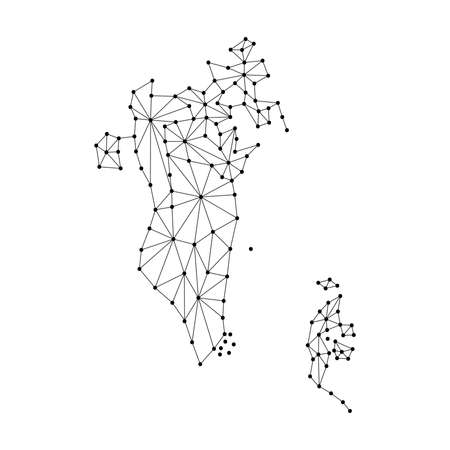 Bahrain map of polygonal mosaic lines network, rays and dots vector illustration.のイラスト素材