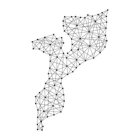Map of Mozambique from polygonal black lines and dots of vector illustrationのイラスト素材