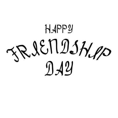 Happy friendship day brush lettering for greeting card, black isolated on white background of vector illustration.のイラスト素材