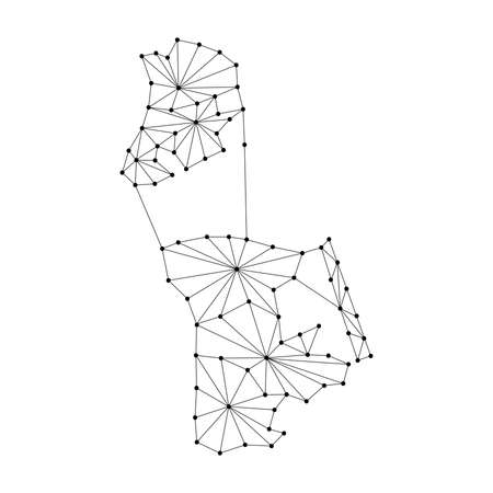 Macau map of polygonal mosaic lines network, rays and dots vector illustration.のイラスト素材