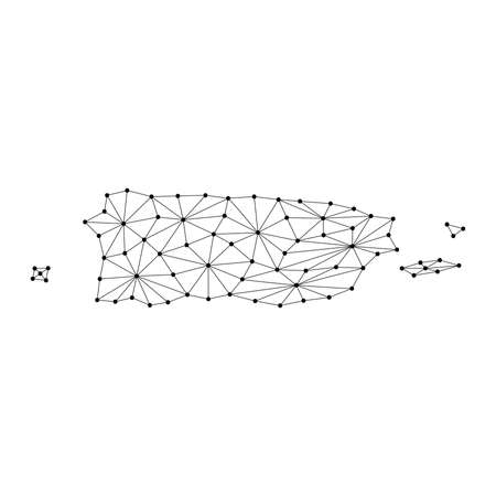 Puerto Rico map of polygonal mosaic lines network, rays and dots vector illustration.のイラスト素材