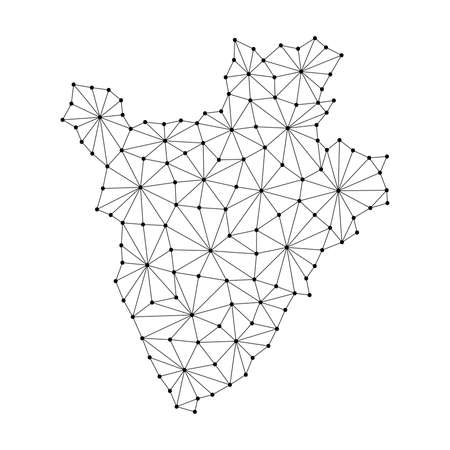 Burundi map of polygonal mosaic lines network, rays and dots vector illustration.のイラスト素材